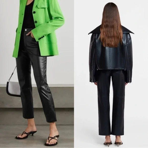 NEW NANUSHKA Vinni 90s High Rise Vegan Faux Leather Straight Leg‎ Ankle Pants L - Picture 6 of 16